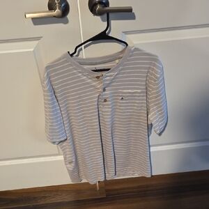 Tailor Vintage Light Gray Striped 3 Button Shirt With Front Pocket